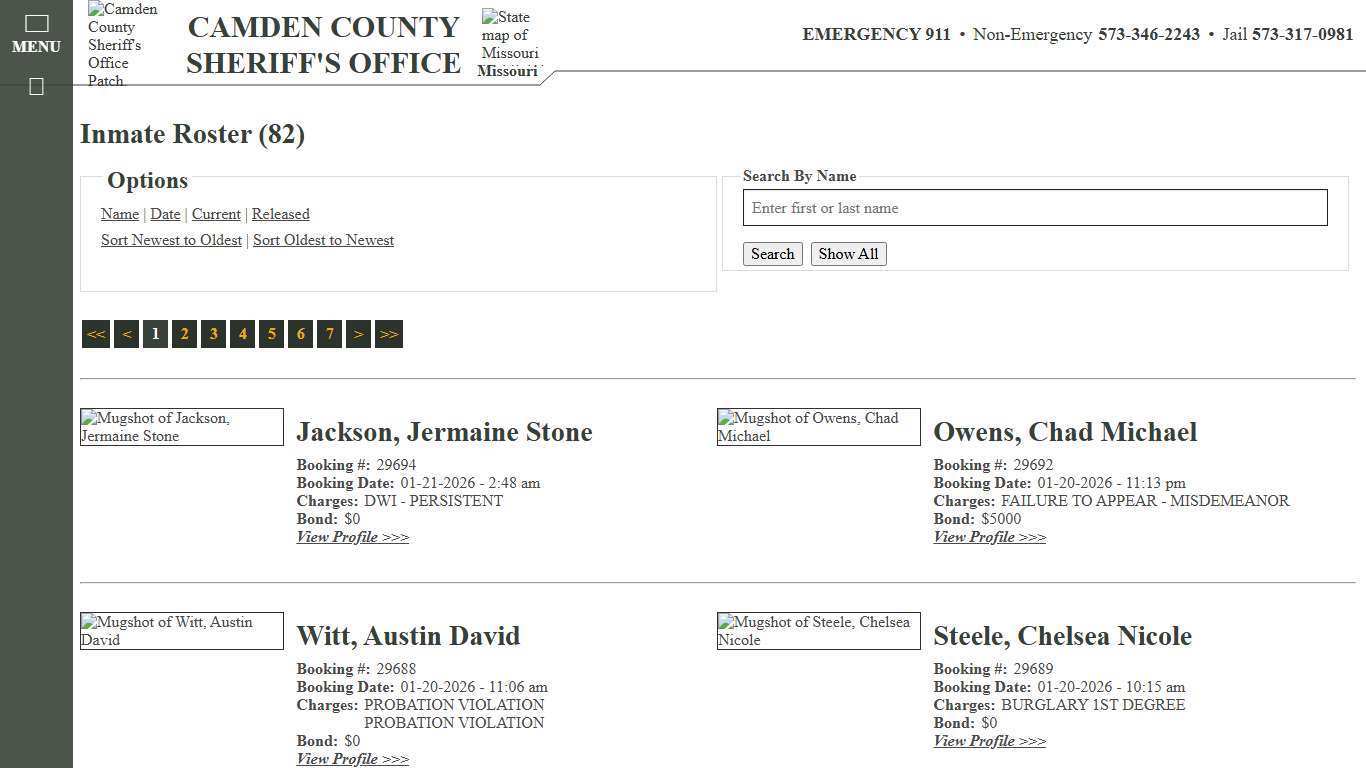 Inmate Roster - Current Inmates Booking Date Descending - Camden County Missouri Sheriff's Office