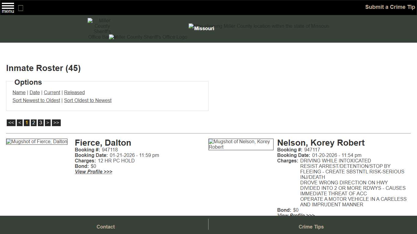 Inmate Roster - Current Inmates Booking Date Descending - Miller County Sheriff MO